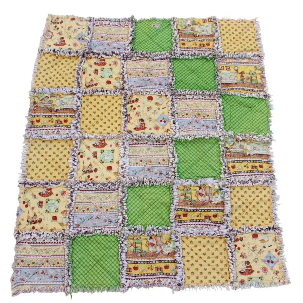 Cottage Core Denim Flannel Plaid's Rag Quilt,Granny Core Scrappy Rag Quilt 60x42